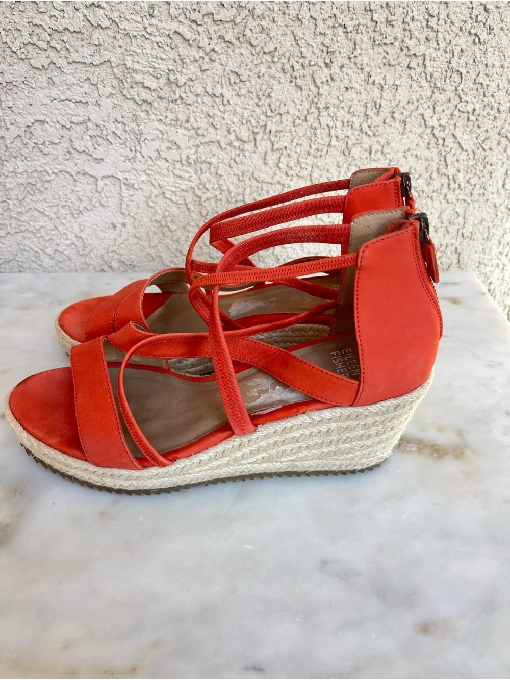 Eileen Fisher Orange sandal wedges espadrilles 8.5